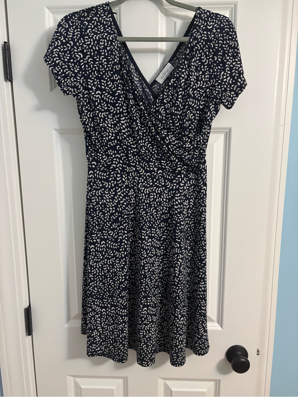 Kaileigh Navy and White Printed Faux-Wrap Midi Dress